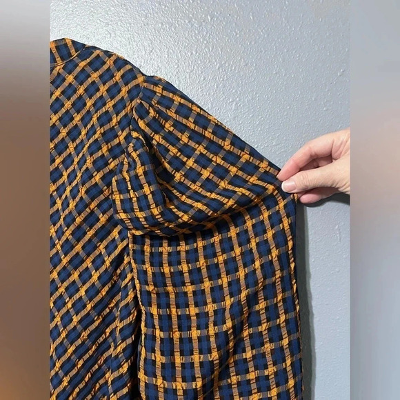 Eva Franco Anthropologie Textured Plaid Blouse Puff Sleeve Sz 26W Button Up EUC - Picture 4 of 5